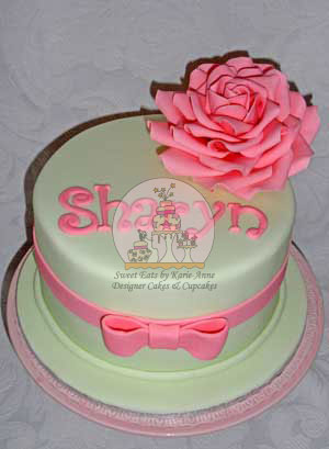 Pink Rose And Bow Cake