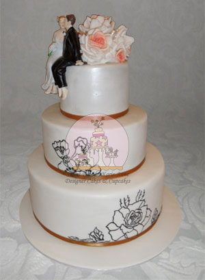 Handpainted Rose Wedding Cake